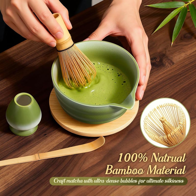 Possiave 5 Pcs Gradient Green Matcha Set - Ceramic Bowl, Bamboo Chasen, Holder, Scoop & Sifter for Tea Ceremony Enthusiasts, Matcha Whisk Set for Tea Lovers - Image 4